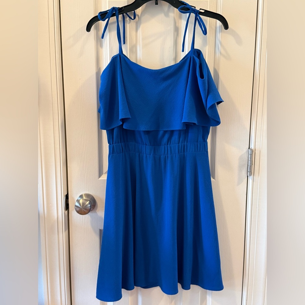 Vince Camuto Royal Blue Ruffle Fit & Flare Dress Size 6 - Picture 3 of 11